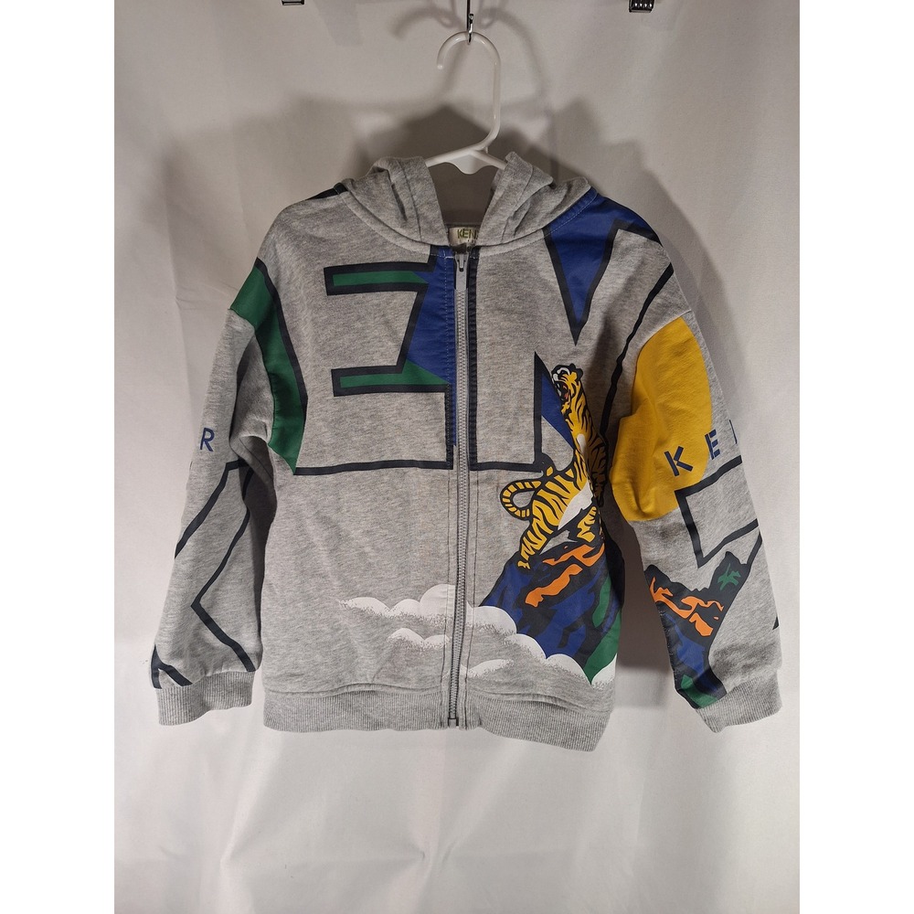 Kenzo Kids Gray Tiger Logo Zip Up Hoodie Sweatshirt Size 6A 116 CR07K201
